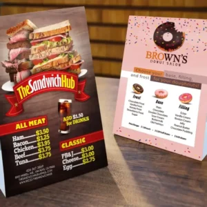 Custom restaurant menu card printing in Ankleshwar with tent card display