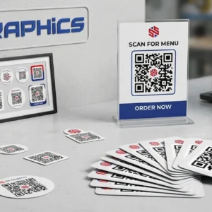 Custom QR code sticker printing in Ankleshwar for product packaging, digital payments, asset tracking, restaurant menus, and business branding by SS Graphics.